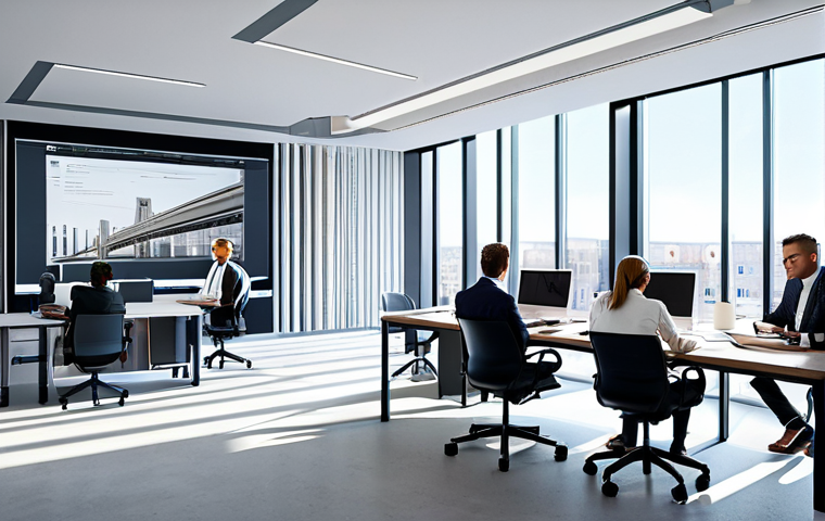 건축 설계에서의 비즈니스 모델 연구 - **Modern Architectural Firm**: "A diverse team of architects collaborating on a BIM software interfa...