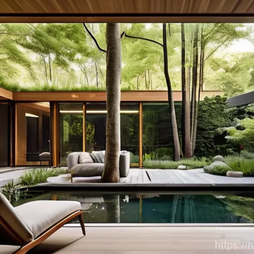 건축 설계와 조경 설계의 연계성 - **Prompt: "A breathtaking modern architectural residence nestled harmoniously within a lush, vibrant...