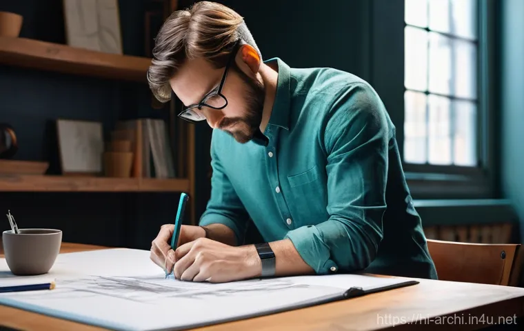 건축가가 읽어야 할 추천 도서 목록 - **Prompt:** A focused male architect in his late 30s, with short, neat hair and wearing smart casual...