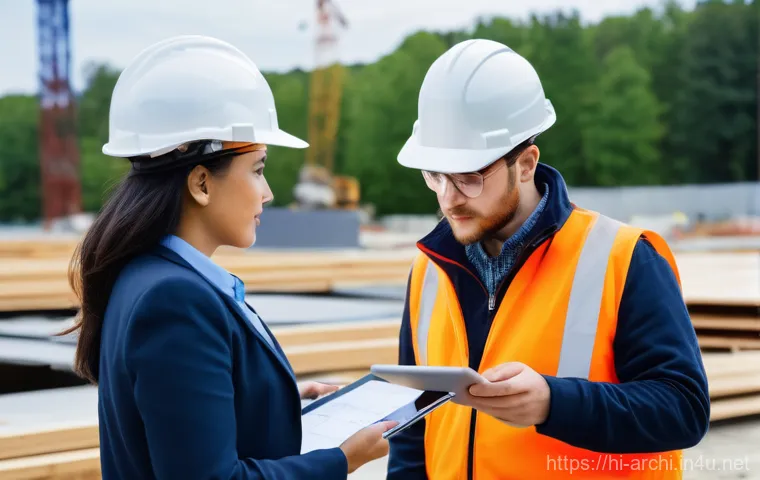 건축 실무에서 필요한 소통 기술 - **Prompt 1: Empathetic Architect-Client Consultation**
    "A professional female architect, dressed...