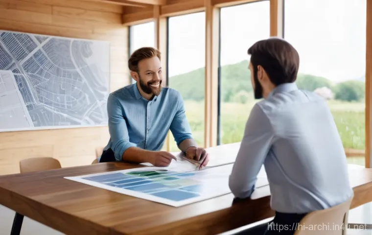 건축 계획과 디자인 과정 - **Image Prompt: Collaborative Architectural Design Session**
"A bright, modern architectural stu...