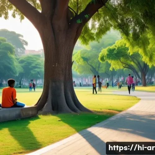 건축 설계와 공공 공간 디자인의 조화 - **Vibrant Community Park in a Thriving Indian City**
    A wide-angle, high-definition photograph ca...