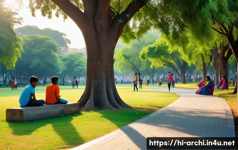 건축 설계와 공공 공간 디자인의 조화 - **Vibrant Community Park in a Thriving Indian City**
A wide-angle, high-definition photograph ca...